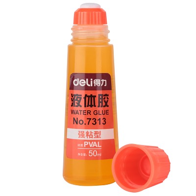 得力7313液體膠 強(qiáng)粘型液體透明黃膠水 50ml 粘性強(qiáng) 海綿頭出膠