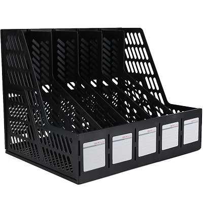 得力9835五聯(lián)塑料文件框 桌面辦公資料架 收納座文件欄 黑/灰色