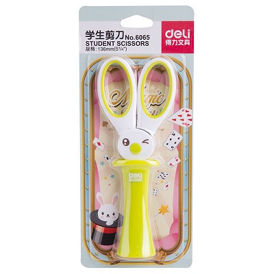 得力6065學(xué)生剪刀魔法小兔安全護套剪刀時尚可愛兒童造型文具剪子