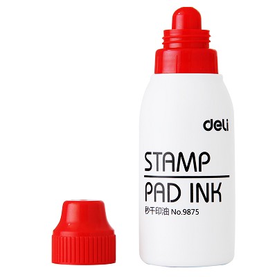 deli得力秒干印油 9875（紅）50毫升  秒干印臺(tái)使用油 速干 50ML