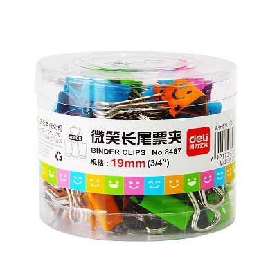 得力5#長尾夾8487 可愛卡通創(chuàng)意微笑票夾/燕尾夾/資料夾子 19mm