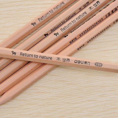 得力S910/HB S909/2B原木鉛筆盒裝學(xué)生六角形無(wú)漆毒學(xué)生鉛筆24支