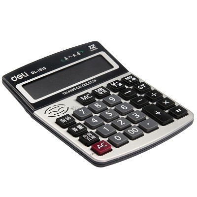 得力計算器1515 真人語音大屏幕計算機 桌面辦公用品 音樂鬧鈴